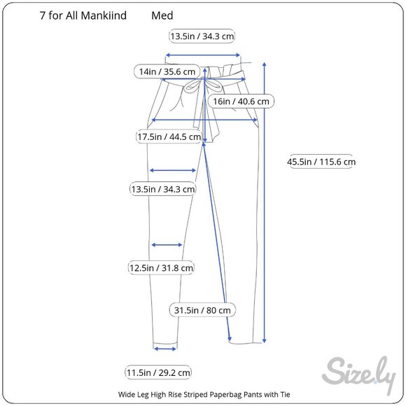 7 For All Mankind Wide Leg High Rise Navy & Gold Striped Paperbag Pants Med NWT - Picture 11 of 11
